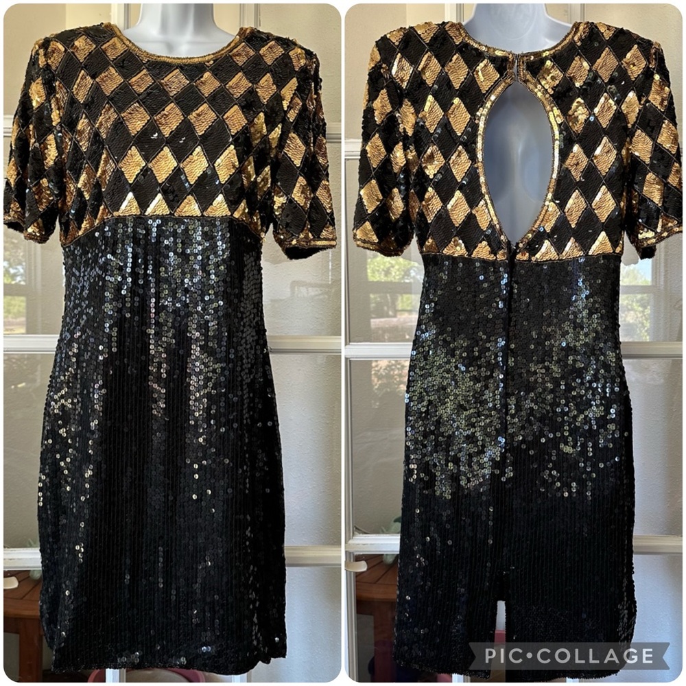 Stenay Gold and Black Sequin Backless Dress